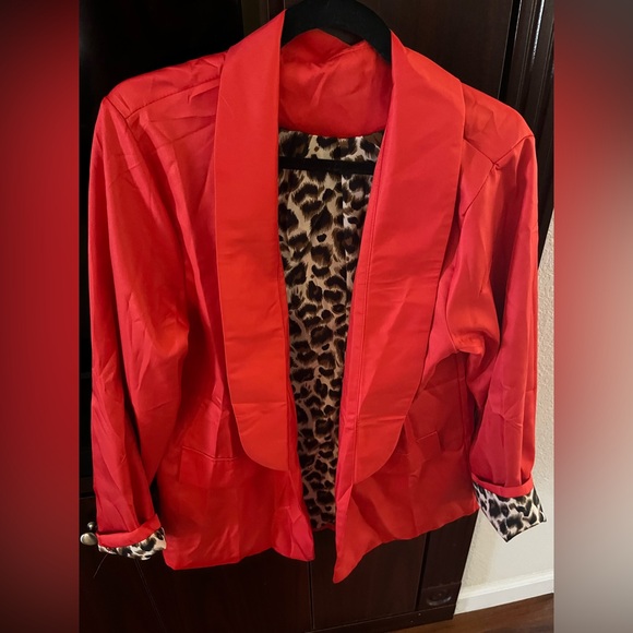 Jackets & Blazers - NWOT- Stylish Red Women's Jacket with Leopard Print Lining.